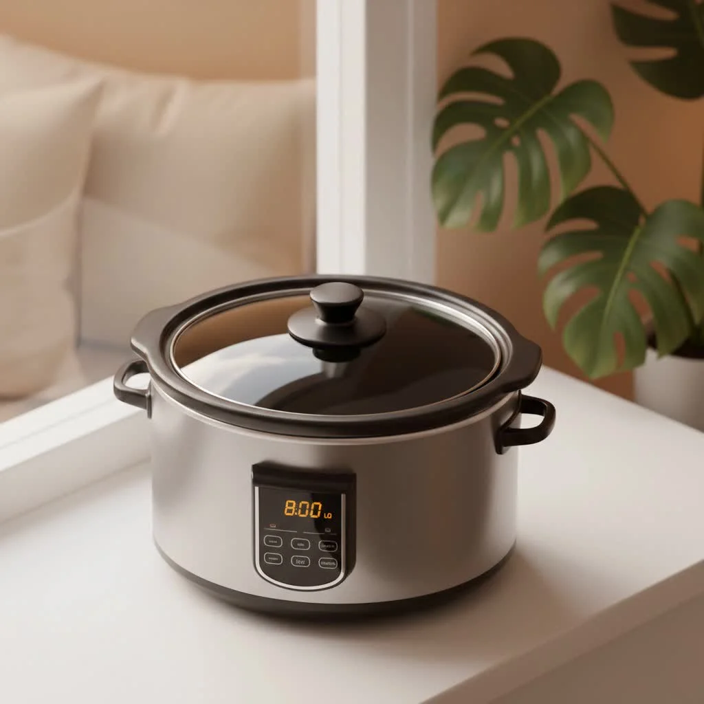 Slow cooker with a delicious meal inside