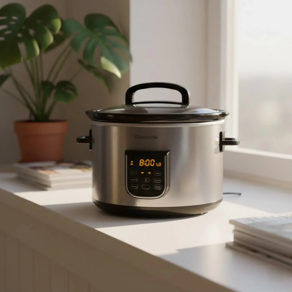 Pampered Chef Rockcrok Dutch Oven on a slow cooker stand