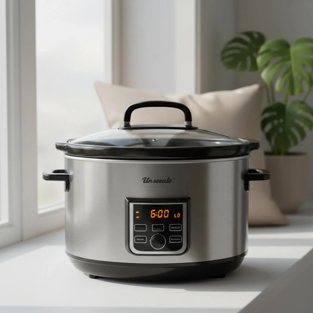 A variety of colorful ingredients ready for a slow cooker